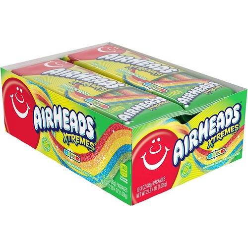  Airheads Xtremes Belts Sweetly Sour Candy, Halloween Treat, Rainbow Berry, Non Melting, Bulk Movie Theater and Party Bag, 3 oz (Pack of 12)