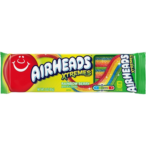  Airheads Xtremes Belts Sweetly Sour Candy, Halloween Treat, Rainbow Berry, Non Melting, Bulk Movie Theater and Party Bag, 3 oz (Pack of 12)