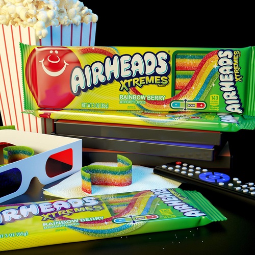  Airheads Xtremes Belts Sweetly Sour Candy, Halloween Treat, Rainbow Berry, Non Melting, Bulk Movie Theater and Party Bag, 3 oz (Pack of 12)