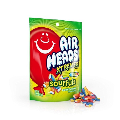  Airheads Xtremes Sourfuls Resealable Stand Up Bag, Rainbow Berry, Party, Candy, 9 Ounce