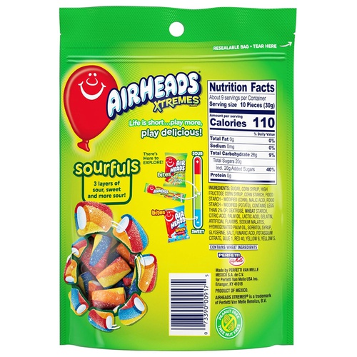  Airheads Xtremes Sourfuls Resealable Stand Up Bag, Rainbow Berry, Party, Candy, 9 Ounce