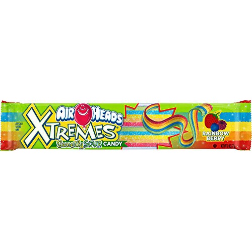  Airheads Xtremes Sweetly Sour Candy Belts, Rainbow Berry, Stocking Stuffer, Gift, Holiday, Christmas, 2 Ounce (Bulk Pack of 18)