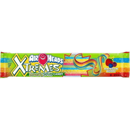  Airheads Xtremes Sweetly Sour Candy Belts, Rainbow Berry, Stocking Stuffer, Gift, Holiday, Christmas, 2 Ounce (Bulk Pack of 18)