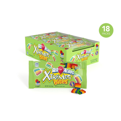  Airheads Xtremes Sweetly Sour Candy Belts, Rainbow Berry, Stocking Stuffer, Gift, Holiday, Christmas, 2 Ounce (Bulk Pack of 18)