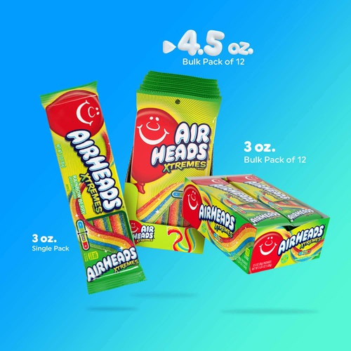  Airheads Xtremes Belts Sour Candy Candy, Rainbow Berry, Non Melting, Bulk Party Bag, 4.5 oz ( Pack of 12)