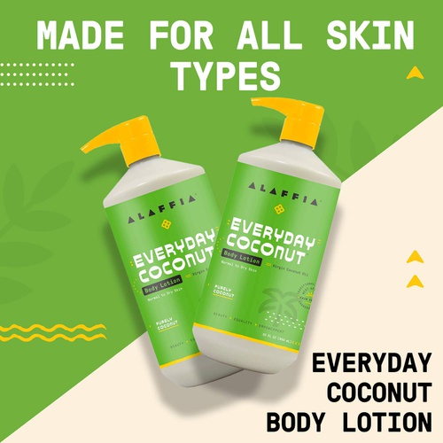  Alaffia EveryDay Coconut Hydrating Body Lotion, Normal to Dry Skin, Moisturizing Support for Soft & Supple Skin, Purely Coconut, 32 oz