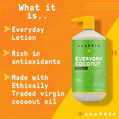  Alaffia EveryDay Coconut Hydrating Body Lotion, Normal to Dry Skin, Moisturizing Support for Soft & Supple Skin, Purely Coconut, 32 oz