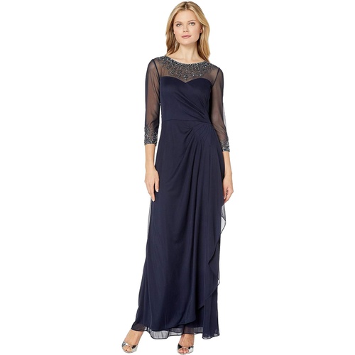  Alex Evenings Long A-Line Dress with Beaded Sweetheart Illusion Neckline