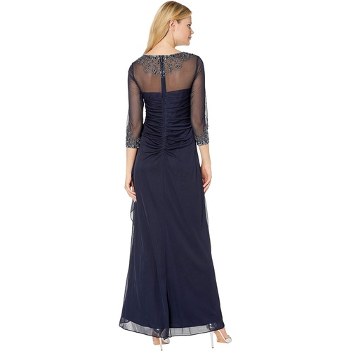  Alex Evenings Long A-Line Dress with Beaded Sweetheart Illusion Neckline