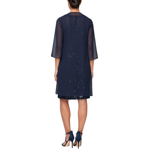  Alex Evenings Short Embroidered Dress with Elongated Illusion Jacket