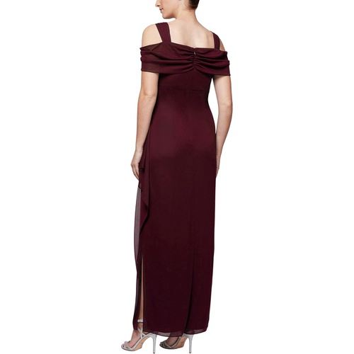  Alex Evenings Long Cold-Shoulder Dress with Cowl Neckline