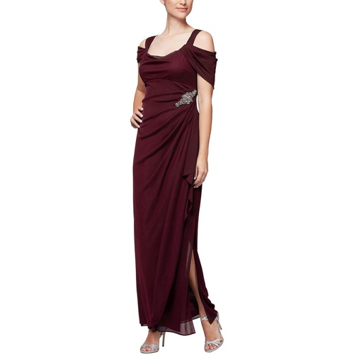  Alex Evenings Long Cold-Shoulder Dress with Cowl Neckline