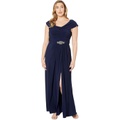 Alex Evenings Long Cowl Neck A-Line Dress with Beaded Detail at Waist