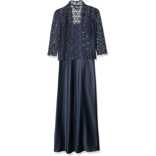  Alex Evenings Womens Long Mock Jacket Dress with Satin Skirt