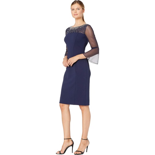  Alex Evenings Short Sheath Dress with Embellished Illusion Neckline