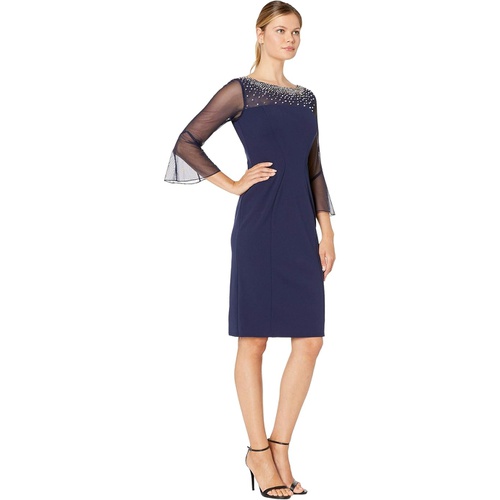  Alex Evenings Short Sheath Dress with Embellished Illusion Neckline