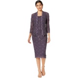 Alex Evenings Tea Length All Over Sequin Lace Jacket Dress