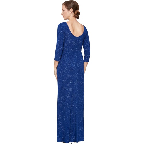  Alex Evenings Long Glitter Knit Knot Front Dress with Front Slit