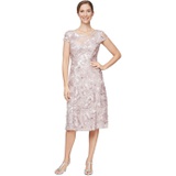 Alex Evenings Tea Length A-Line Soutache Dress with Cap Sleeves