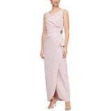 Alex Evenings Slimming Long Side Ruched Dress with Cascade Ruffle Skirt