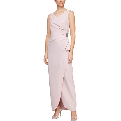  Alex Evenings Slimming Long Side Ruched Dress with Cascade Ruffle Skirt