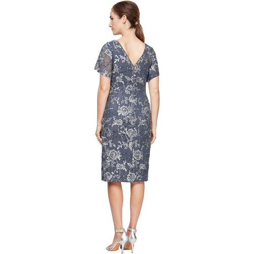  Alex Evenings Short Embroidered Sheath Dress wu002F Flutter Sleeves