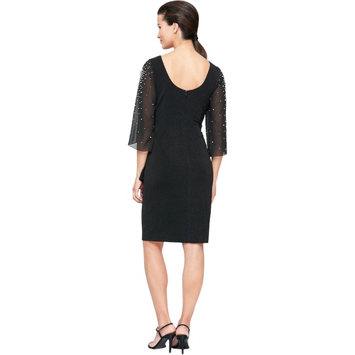  Alex Evenings Short Sheath Dress with Embellished Illusion Split Sleeves and Skirt