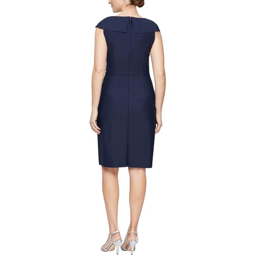  Alex Evenings Short Sheath Dress with Portrait Collar with Embellished Cascade Detail Skirt