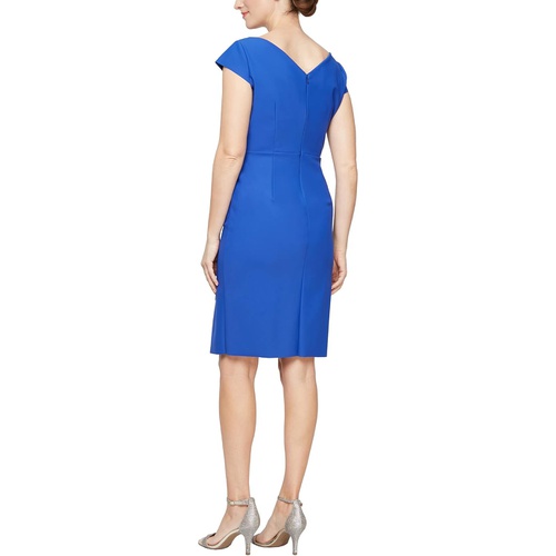  Alex Evenings Short Surplice Neckline Sheath Dress wu002F Embellished Cascade Detail Skirt