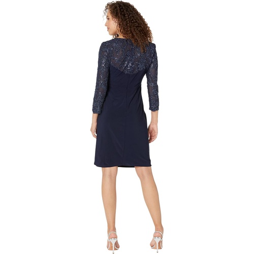  Alex Evenings Short Surplice Neckline Sheath Dress wu002F Embroidered Illusion Sleeve