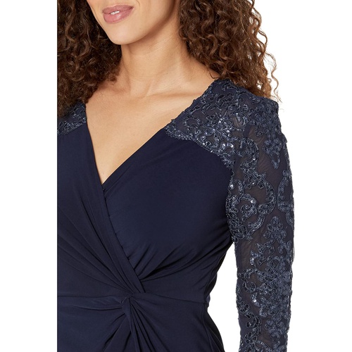  Alex Evenings Short Surplice Neckline Sheath Dress wu002F Embroidered Illusion Sleeve