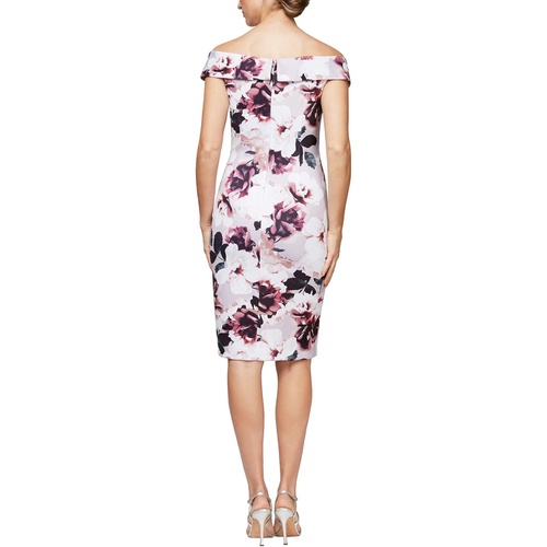  Alex Evenings Short Printed Off-the-Shoulder Sheath Dress