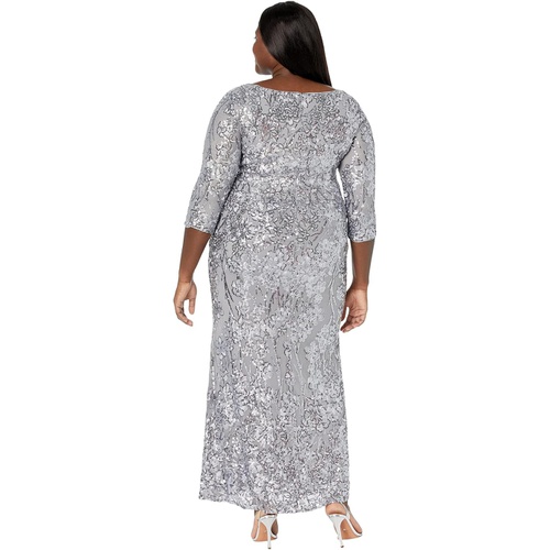  Alex Evenings Long Scoop Neck Dress with 3u002F4 Sleeves and Sequin Detail