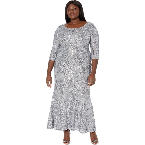  Alex Evenings Long Scoop Neck Dress with 3u002F4 Sleeves and Sequin Detail