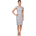 Alex Evenings Short Embroidered Sheath Dress with Illusion Neckline and Scallop Detail