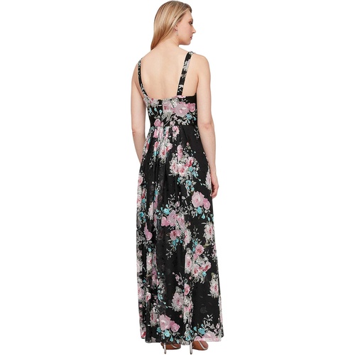  Alex Evenings Long Printed Sleeveless Maxi Dress with V Neckline Waist Detail and Skirt