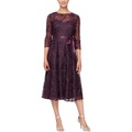 Alex Evenings Midi Length Embroidered A-Line Dress with Tie Belt