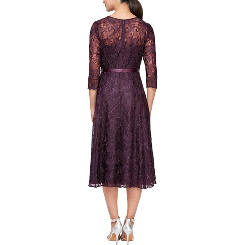  Alex Evenings Midi Length Embroidered A-Line Dress with Tie Belt