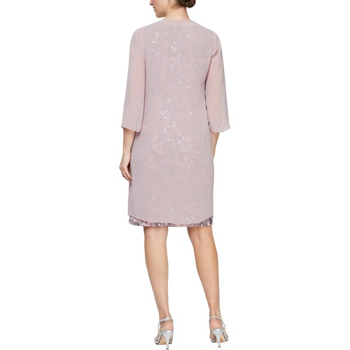  Alex Evenings Short Embroidered Dress with Elongated Illusion Jacket