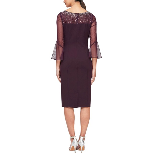  Alex Evenings Short Sheath Dress with Embellished Illusion Neckline