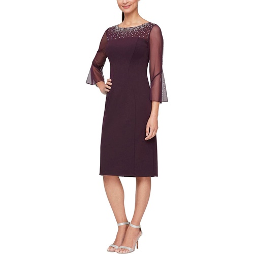  Alex Evenings Short Sheath Dress with Embellished Illusion Neckline