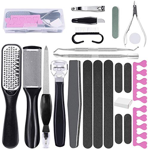  Alikefashion 23 in 1 Professional Pedicure Tools Kit, Stainless Steel Foot File Exfoliation and Callus Cuticle Dead Skin Clean Feet Skin Case Tool Set for Women and Men at Home Salon or Travel