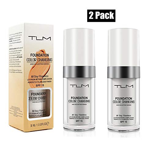  Aliver 2 Pack TLM Flawless Colour Changing Foundation Makeup, Concealer Cover Cream, Warm Skin Tone Foundation liquid, Base Nude Face Moisturizing Liquid Cover Concealer for Women and Gir