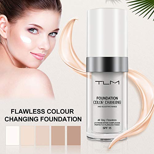  Aliver 2 Pack TLM Flawless Colour Changing Foundation Makeup, Concealer Cover Cream, Warm Skin Tone Foundation liquid, Base Nude Face Moisturizing Liquid Cover Concealer for Women and Gir