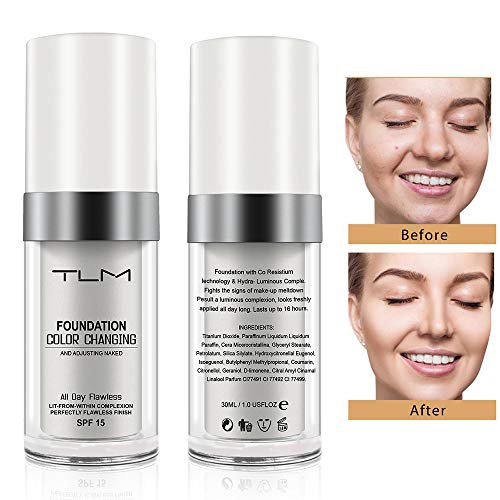  Aliver 2 Pack TLM Flawless Colour Changing Foundation Makeup, Concealer Cover Cream, Warm Skin Tone Foundation liquid, Base Nude Face Moisturizing Liquid Cover Concealer for Women and Gir