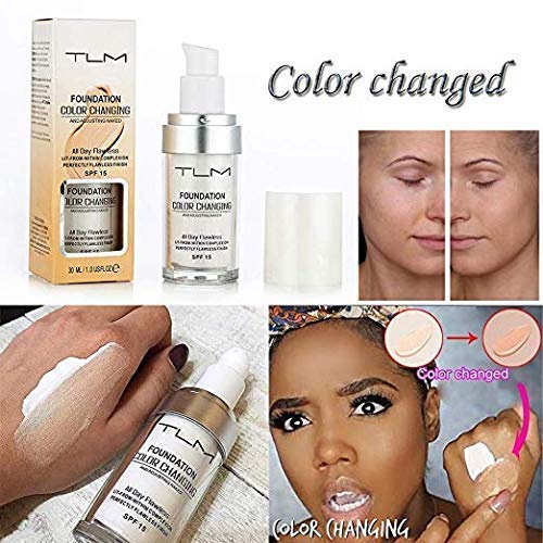  Aliver 2PCS TLM Flawless Colour Changing Warm Skin Tone Foundation, Makeup Base Nude Face Liquid Cover Concealer (2 Pcs Foundation) (2 Pack Foundation)