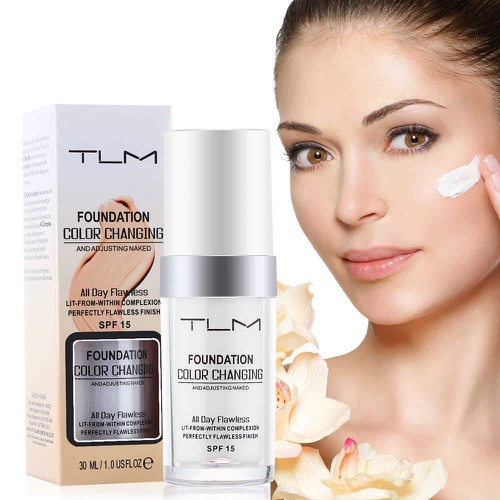  Aliver 2PCS TLM Flawless Colour Changing Warm Skin Tone Foundation, Makeup Base Nude Face Liquid Cover Concealer (2 Pcs Foundation) (2 Pack Foundation)