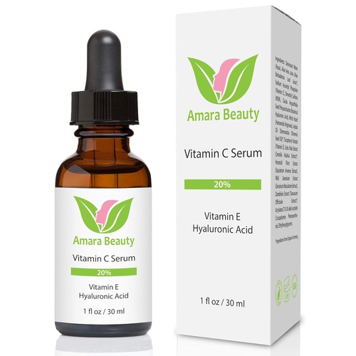 Amara Beauty Vitamin C Serum for Face 20% with Hyaluronic Acid & Vitamin E, 1 fl. oz.