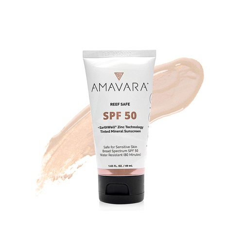  Amavara Mineral Sunscreen  Tinted Zinc Oxide, Reef Safe, Water-Resistent, Broad Spectrum Daily SPF 50, Squeeze Tube, 1.65 fl.oz (2-count)