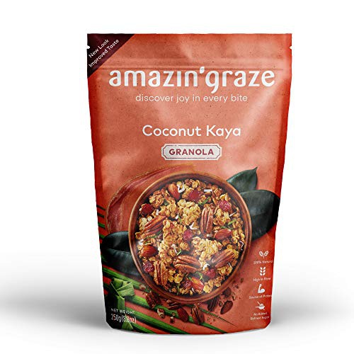  Amazin Graze Coconut Kaya Granola 8.8oz - Healthy Breakfast Cereal Asian’s Delight  Nutrients Dense Snack with Rolled Oats, Coconut Shreds, Pecans, Almonds, Dried Cranberries, Coc